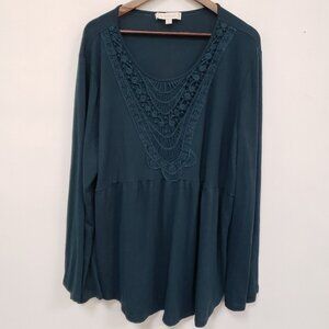 Weekend Suzanne Betro Womens Boho Embroidered Top Size 4X Blue Capsule Office